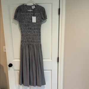 Reformation Black and White Gingham Smocked Midi Dress